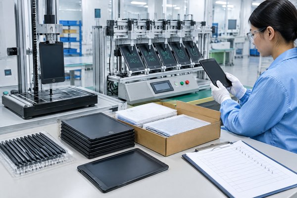 Buyer reviewing an LCD writing tablet drop, stylus, and packaging durability test plan before launch.