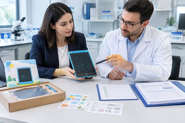 Buyer reviewing CE and CPC compliance evidence for a children’s LCD writing tablet.