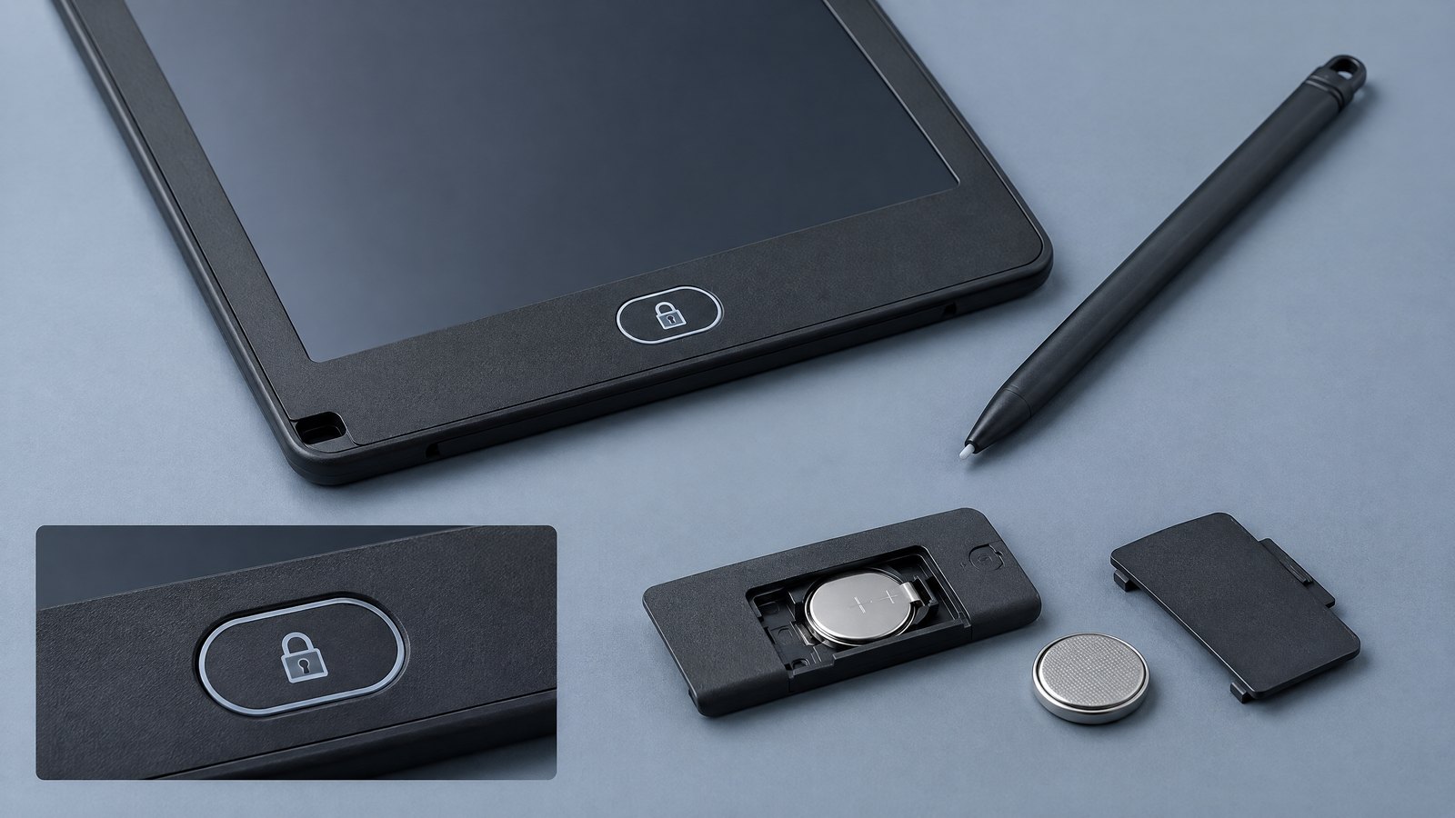 Key LCD Writing Tablet Features: Lock, Stylus, and Battery editorial cover showing LCD writing tablets for B2B buyers.